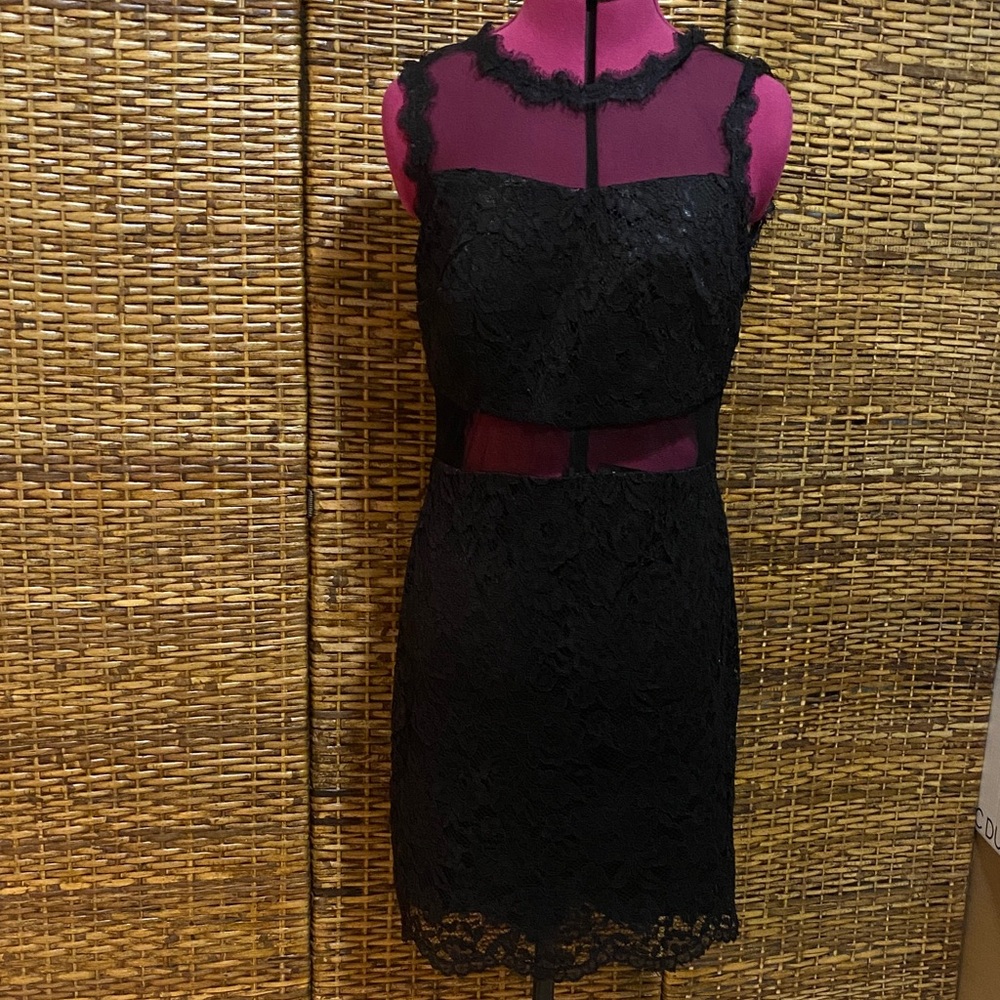 EUC speechless, black lace, sheer back dress 13